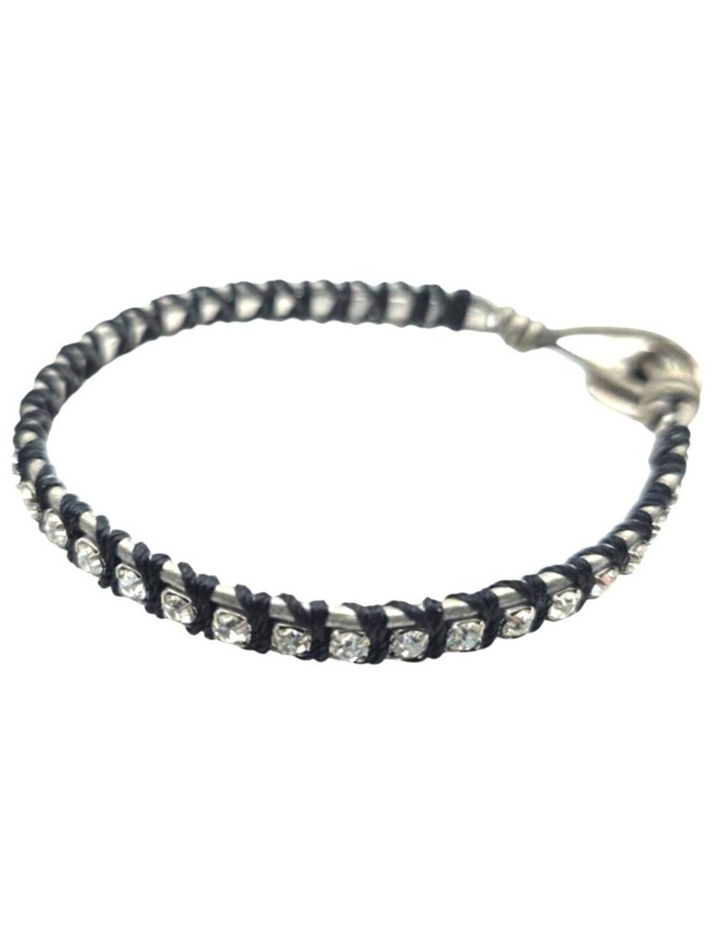 Fossil Bracelet Black Leather Crystal Wrap Metal Button Closure jewelry